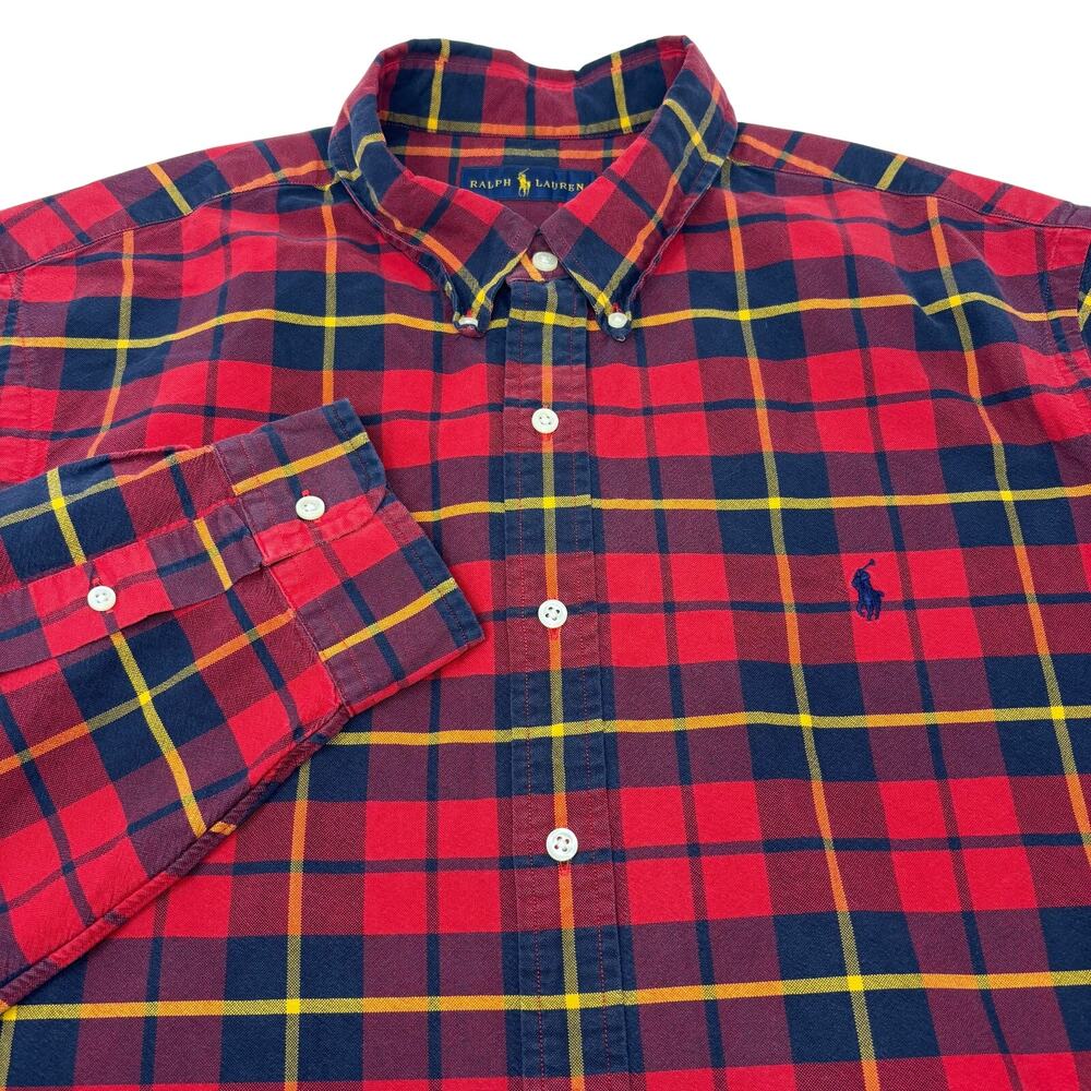Ralph Lauren 2XL Red Blue Plaid Check Long Sleeve Button Down Shirt